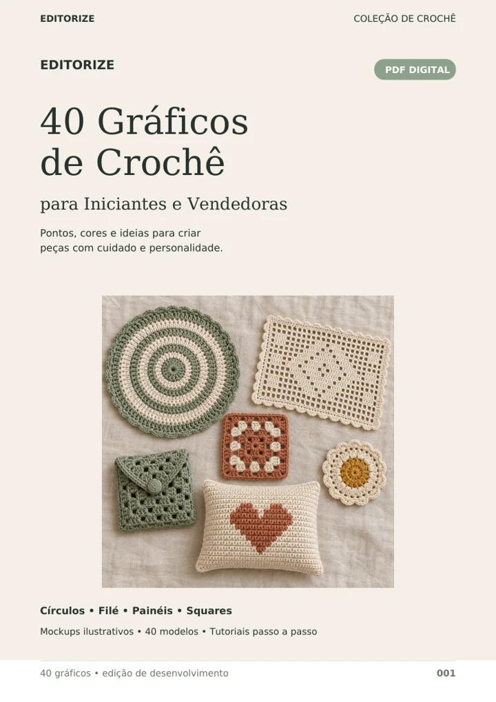 Capa do e-book 40 Gráficos de Crochê para Iniciantes e Vendedoras, Editorize