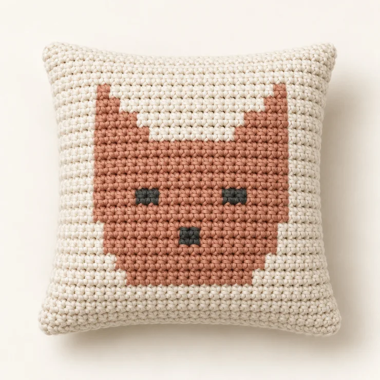 Simulação ilustrativa do modelo Mini-almofada Gato em crochê