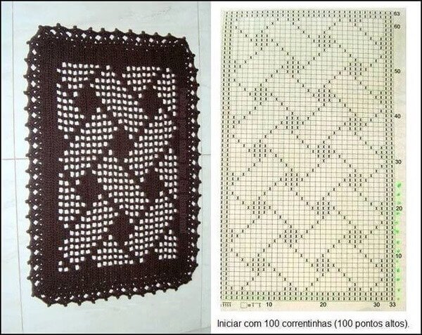 Pontos de crochê tapete