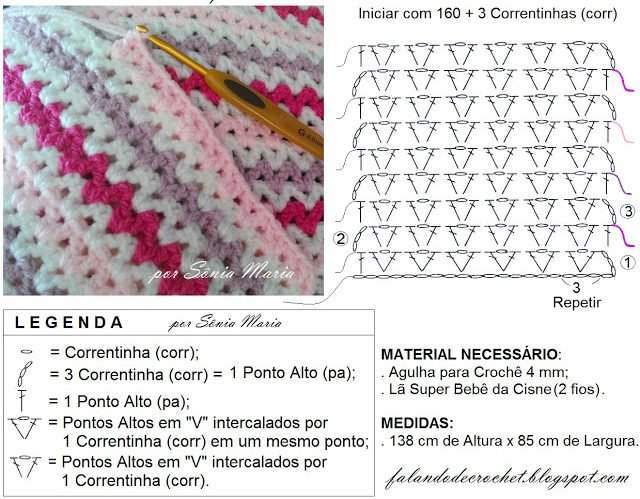Xale de croche para bebe com grafico