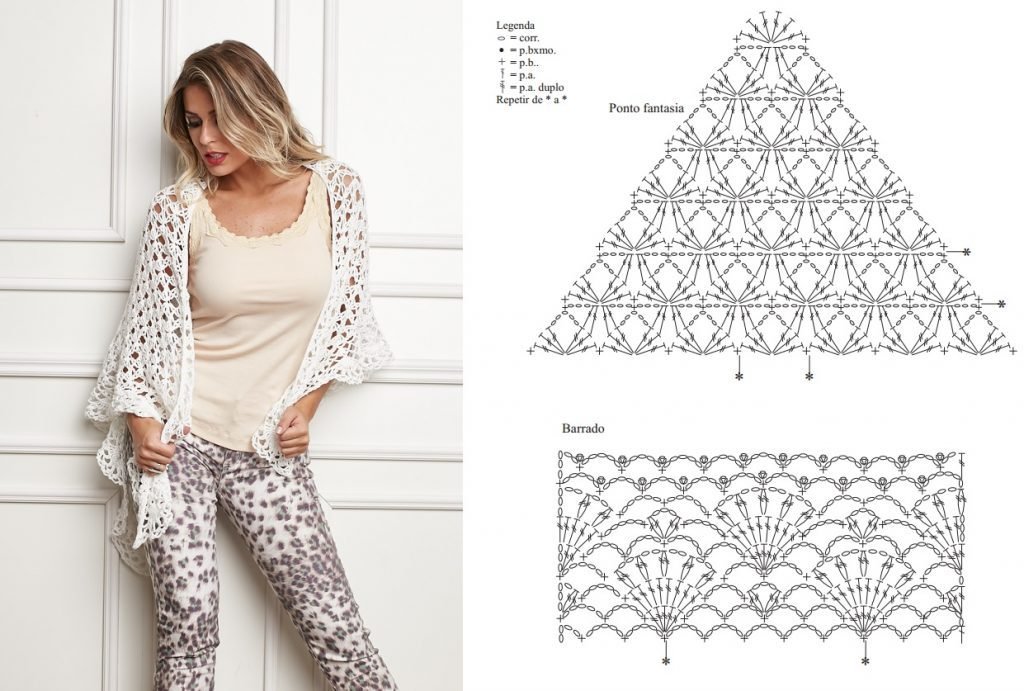 Xale de croche triangular com grafico