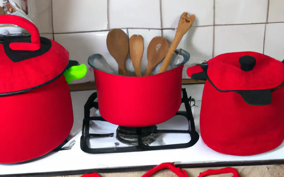 Jogo de cozinha de croche vermelho