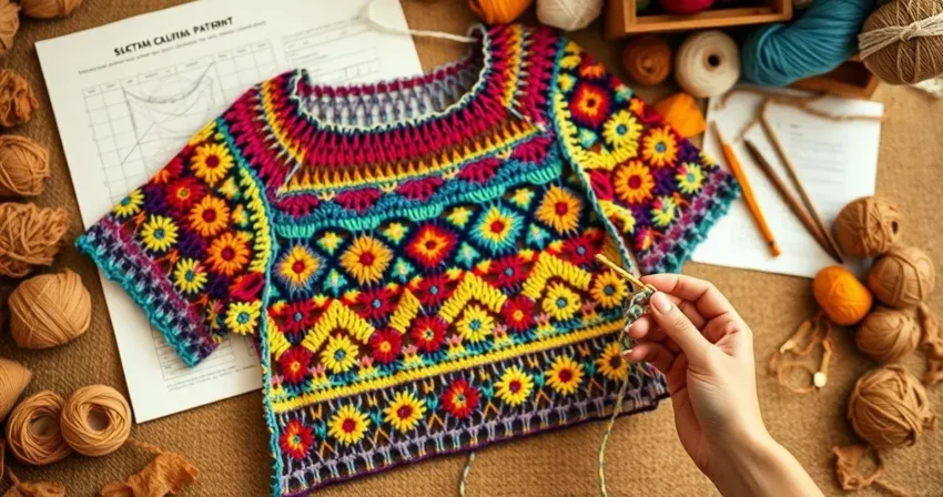 Blusa de crochê com gráfico