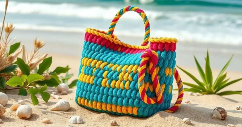 Bolsa de croche com fio nautico