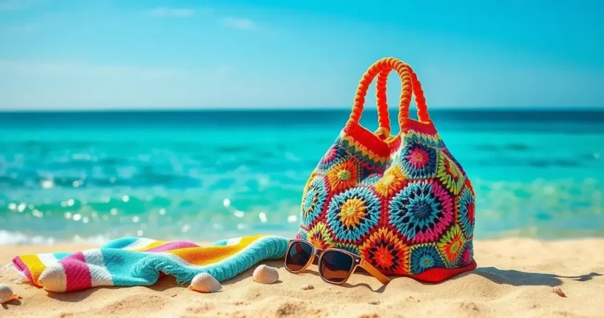 Bolsa de crochê de praia