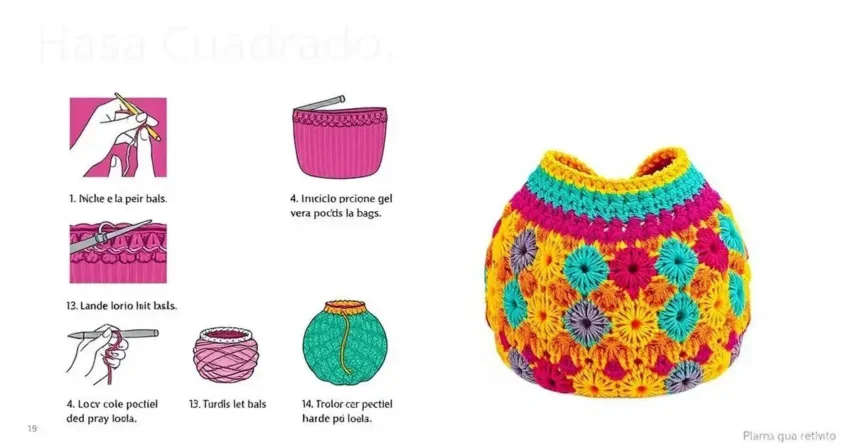 Bolsa de crochê quadrada passo a passo