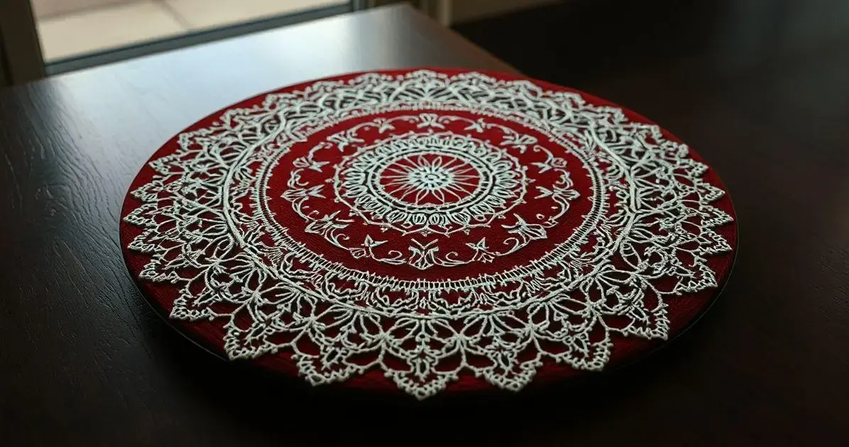 Centro de mesa de crochê redondo com gráfico