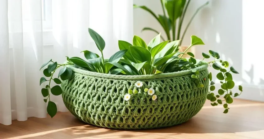 Cestos de croche fio de malha