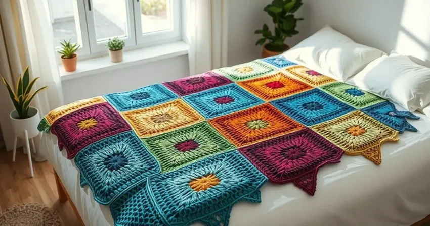 Colcha de crochê em quadrados passo a passo