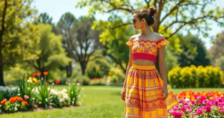 Conjunto de croche saia e cropped