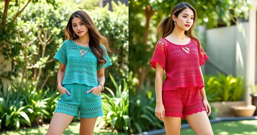 Conjunto de crochê short e blusa