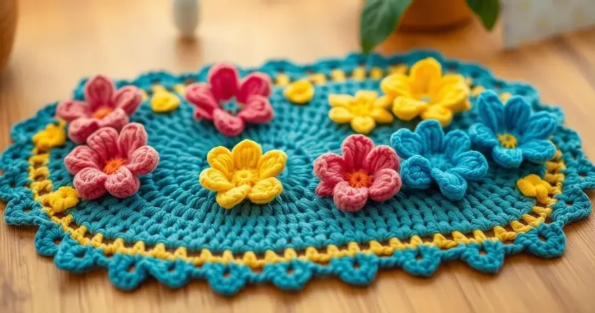 Flor simples de croche para tapete