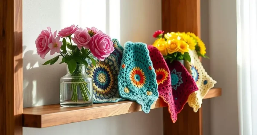 Guardanapos de croche para estante