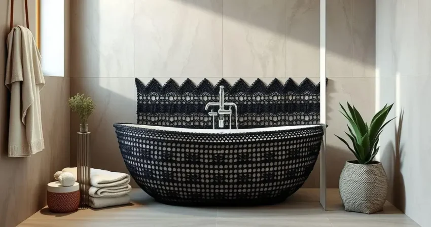 Jogo de banheiro de croche preto