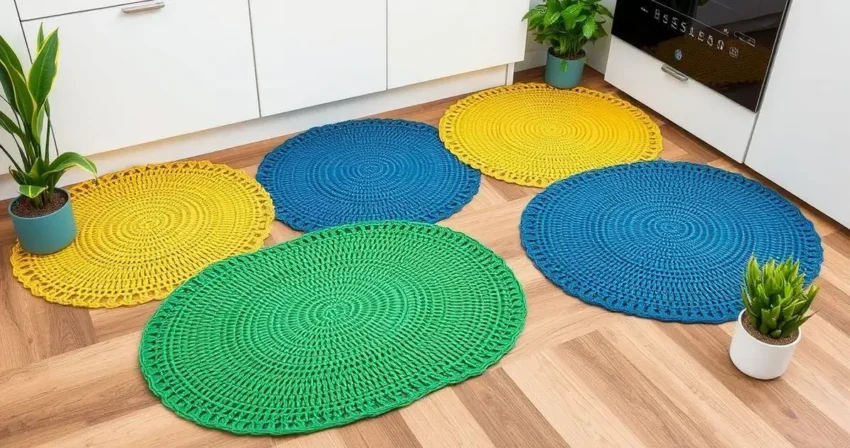 Jogo de tapete para cozinha de croche