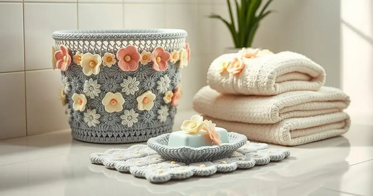 Jogos de banheiro de crochê com flores