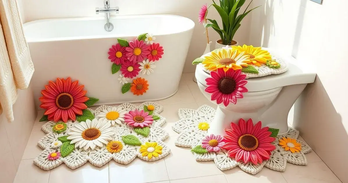 Jogos de banheiro de crochê com flores